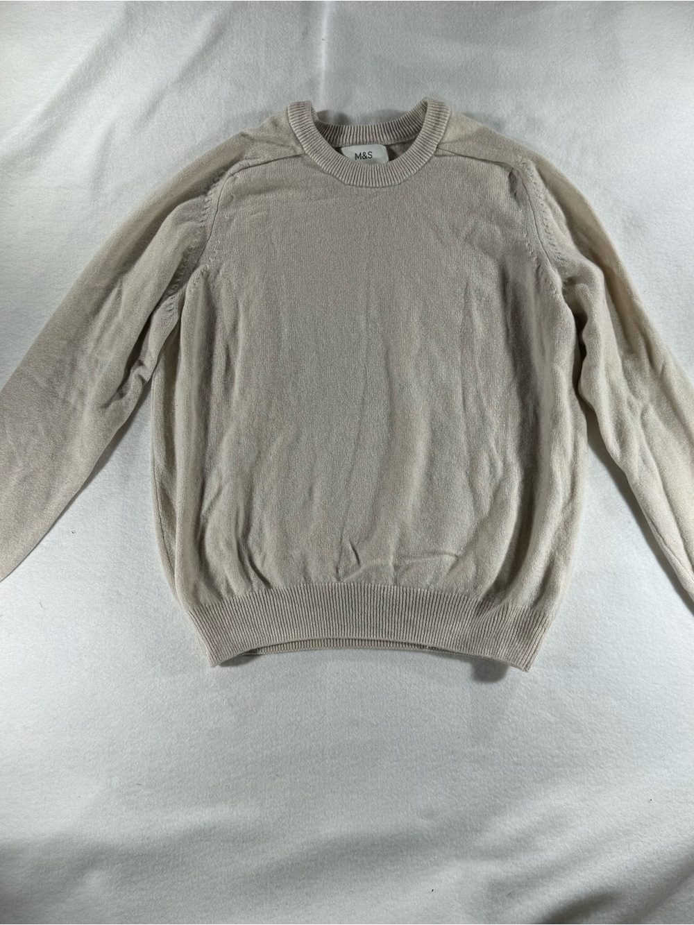 M&S Lambswool Cream Sweater Cottage Cozy Cable Knit Pullover Crewneck classic
